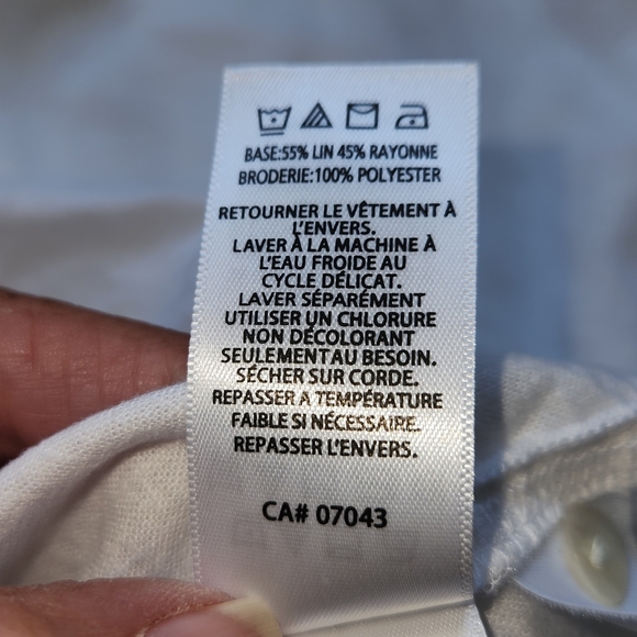 NWT C&C California White Linen Blend Blouse Colorful Embroidered Beach Accents - Picture 14 of 14